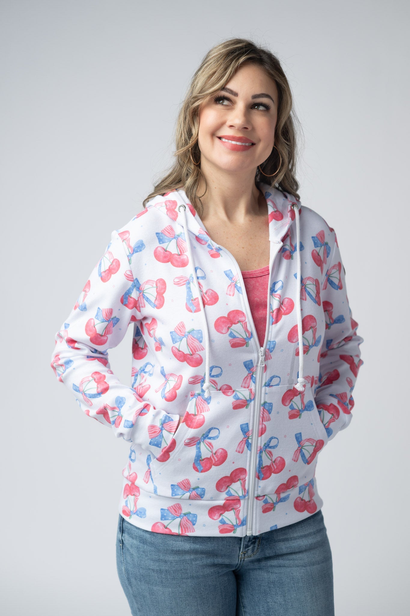 Michelle Mae  Fullzip Hoodie - Patriotic Cherries