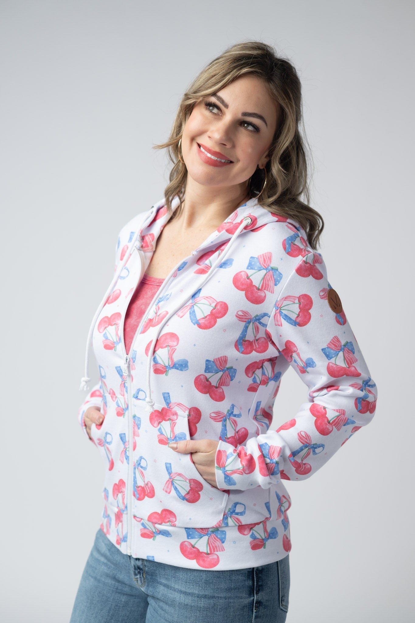 Michelle Mae  Fullzip Hoodie - Patriotic Cherries