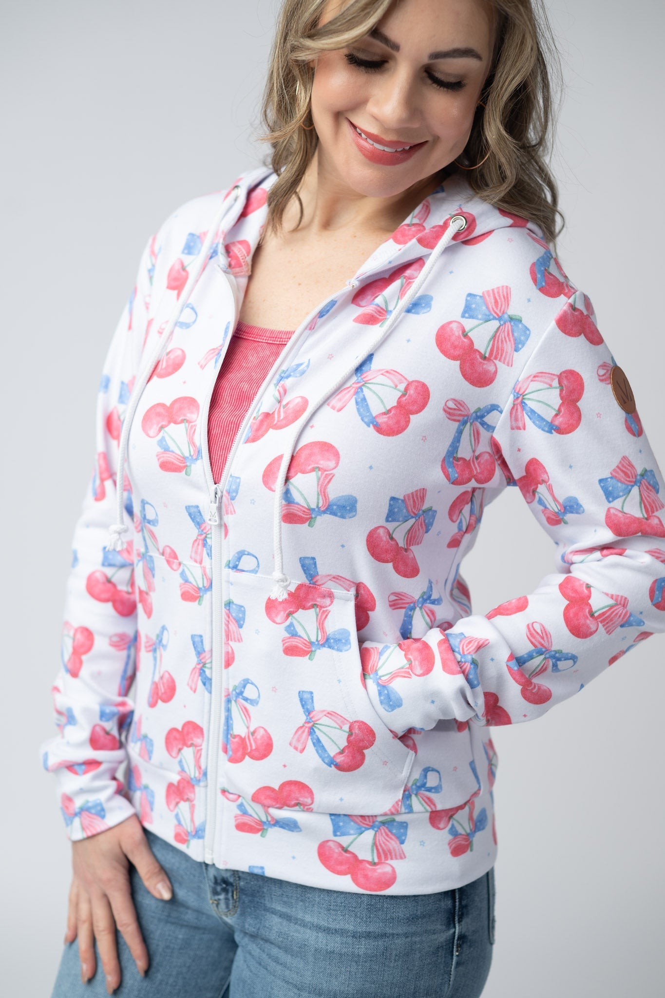 Michelle Mae  Fullzip Hoodie - Patriotic Cherries