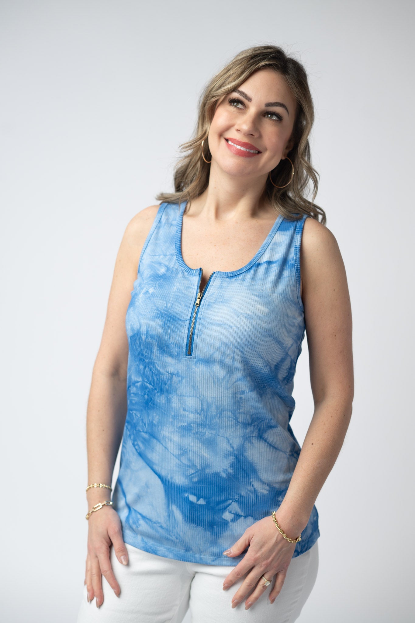 Michelle Mae Mila Zipper Tank - Blue Tie Dye