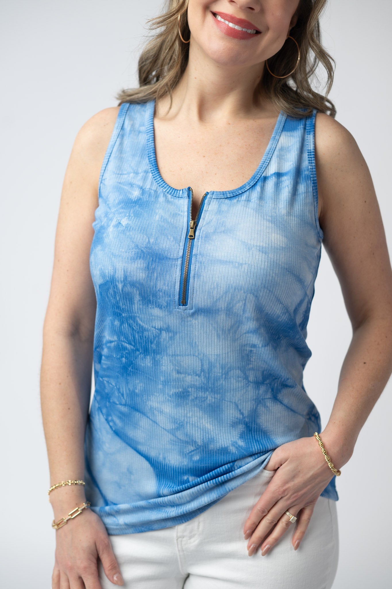 Michelle Mae Mila Zipper Tank - Blue Tie Dye