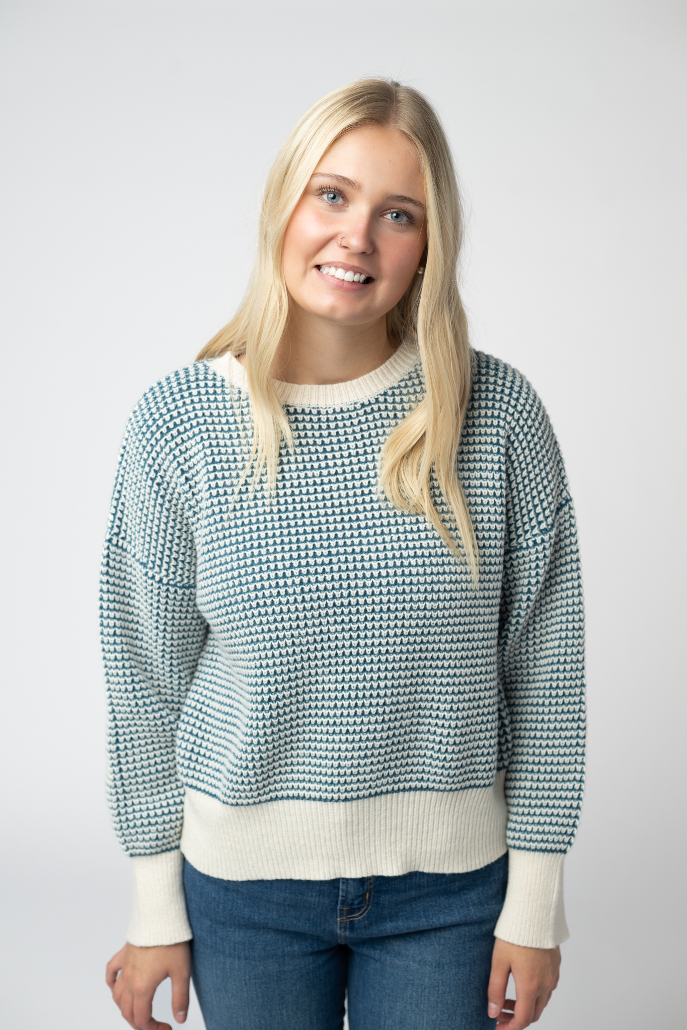 Michelle Mae Charlotte Sweater - Teal and Ivory