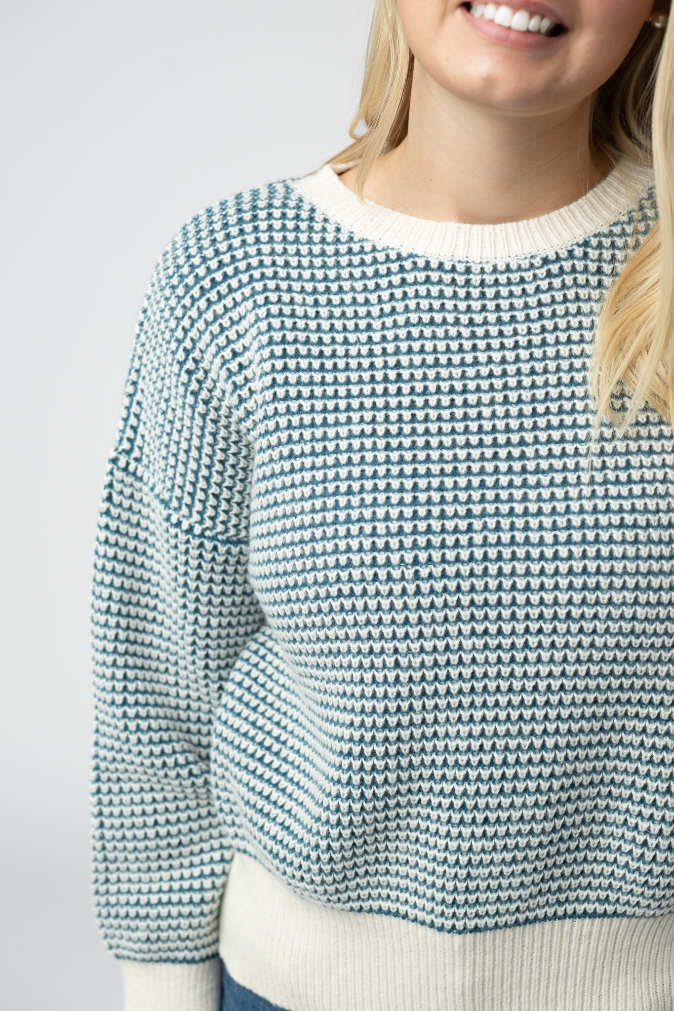 Michelle Mae Charlotte Sweater - Teal and Ivory