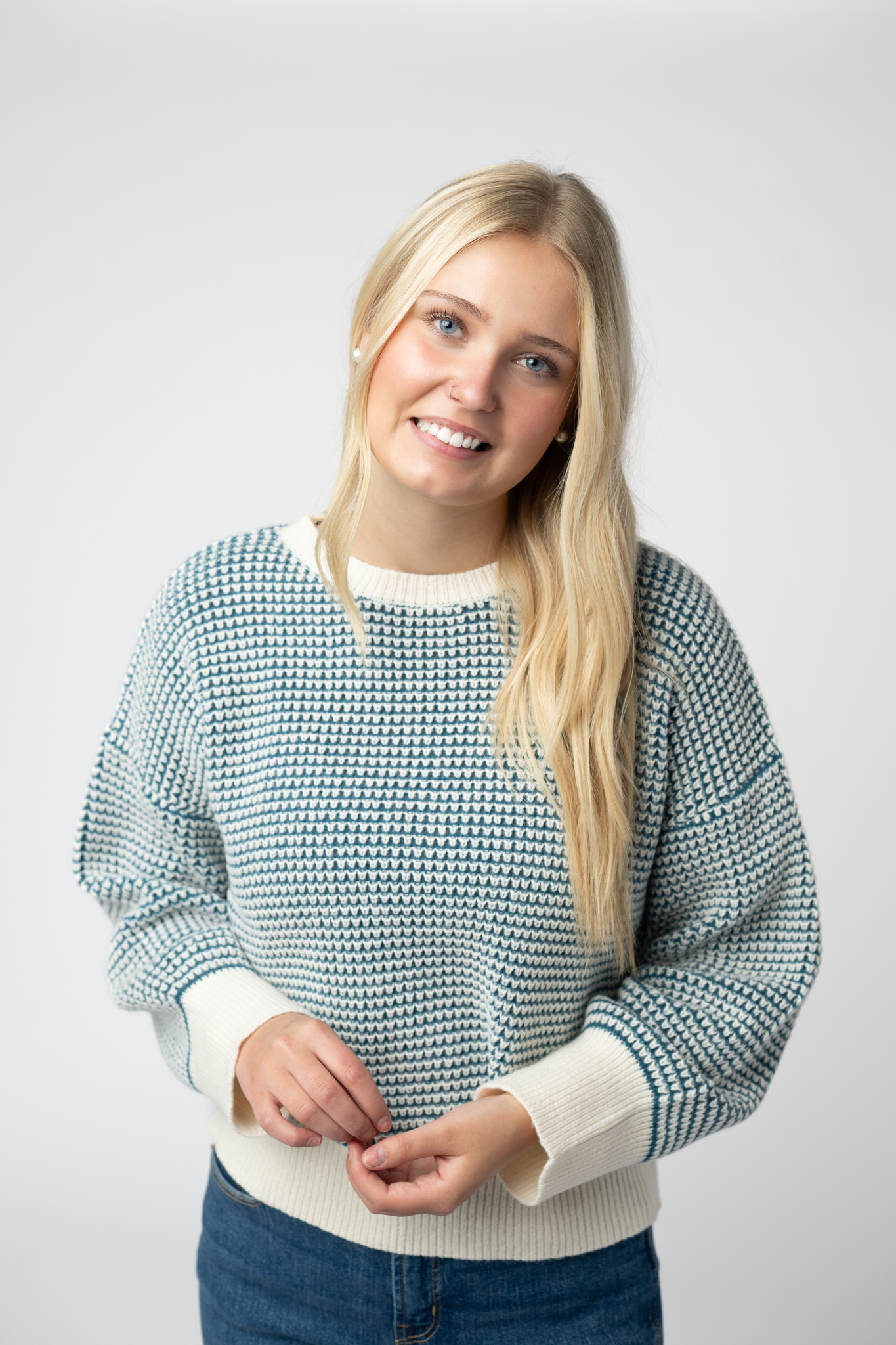 Michelle Mae Charlotte Sweater - Teal and Ivory