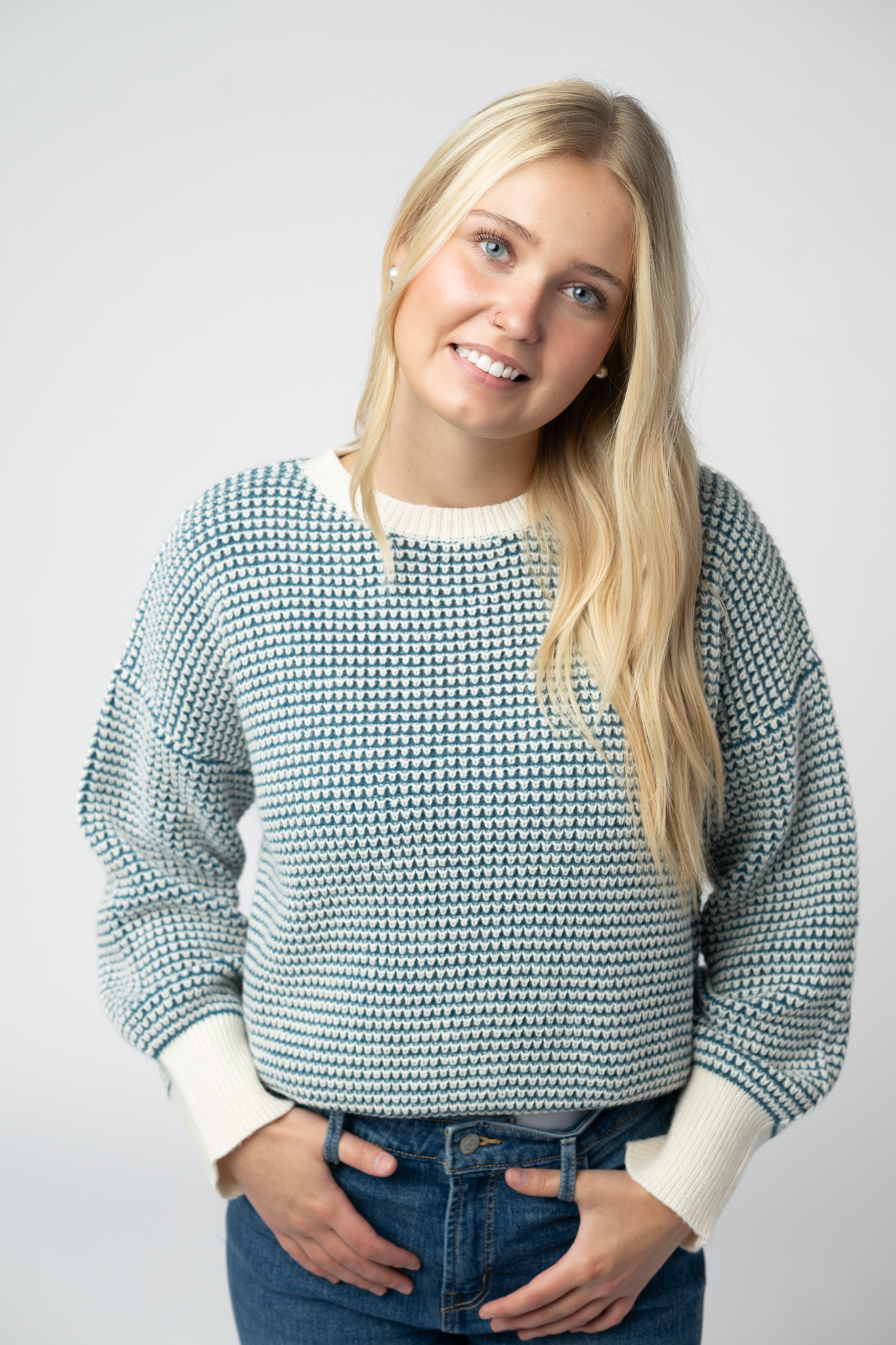 Michelle Mae Charlotte Sweater - Teal and Ivory