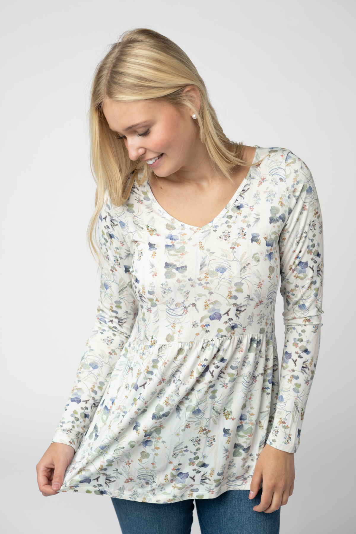 Michelle Mae Long Sleeve Sarah Ruffle Top - Olive Meadow