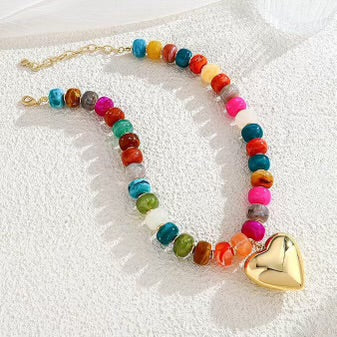 Preorder: Colorful Heart Charm Beaded Necklace