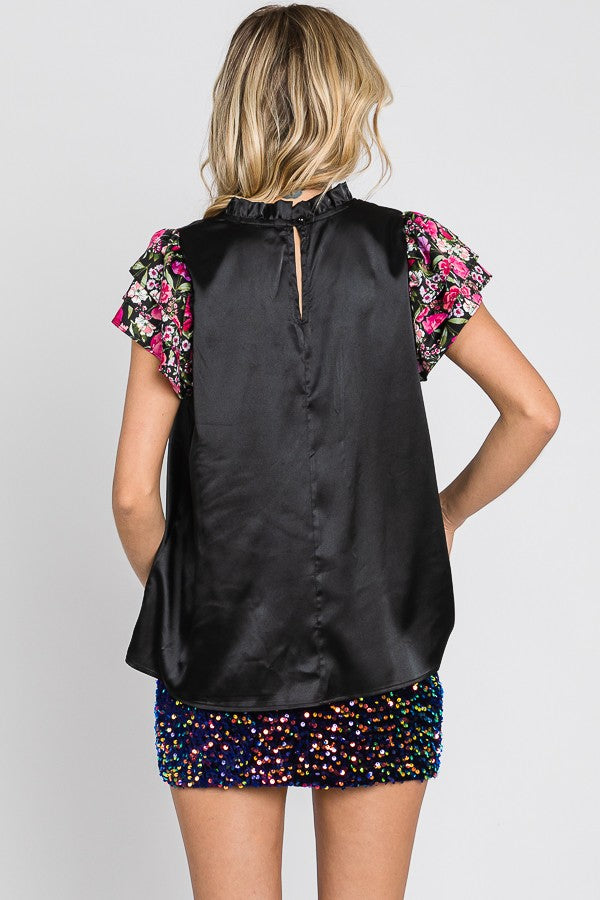 Talk of the Town Satin Floral Sleeve Blouse