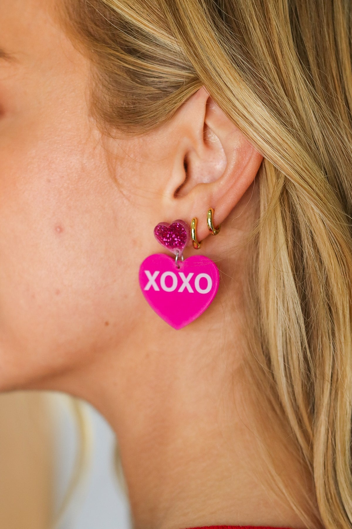 Hot Pink "XOXO" Acrylic Dangle Earrings