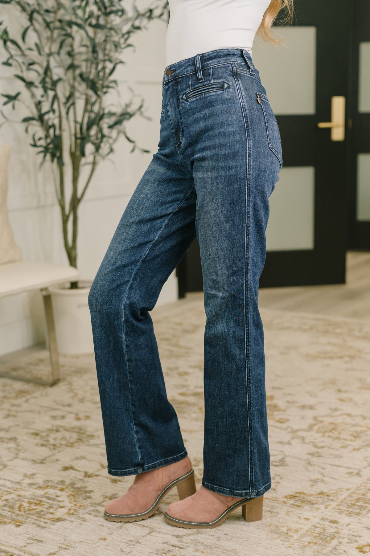 Emmy High Waist Tummy Control Boy Bootcut Jean with Welt Pockets