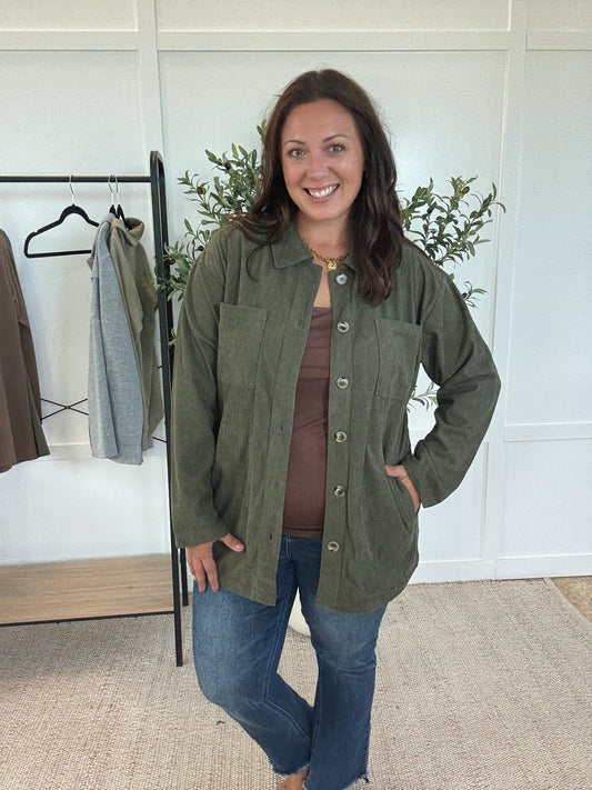 Michelle Mae Lightweight Corduroy Button Down - Olive