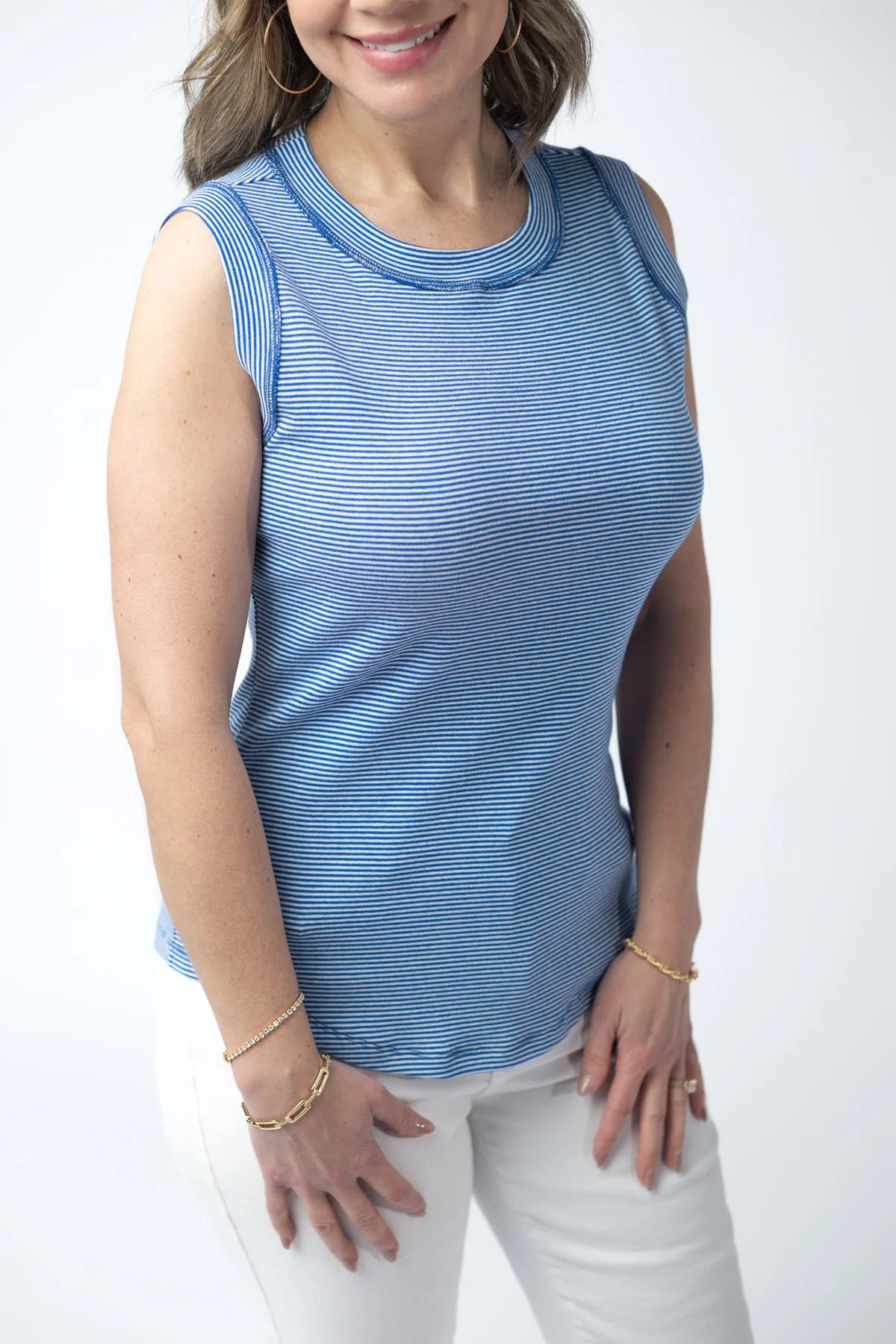 Michelle Mae Morgan Micro Striped Tank - Blue