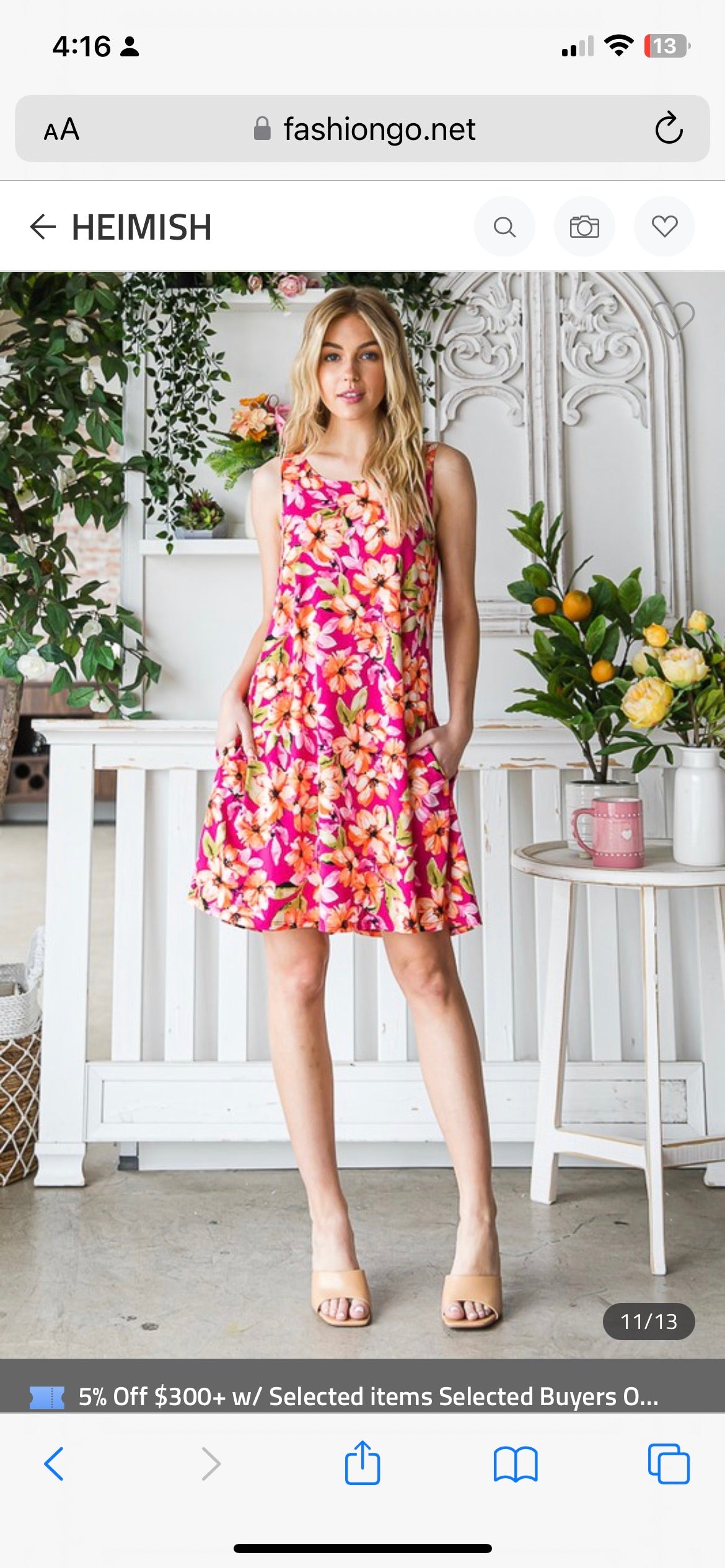 Sleeveless Dress With Pockets In Fuchsia Florals