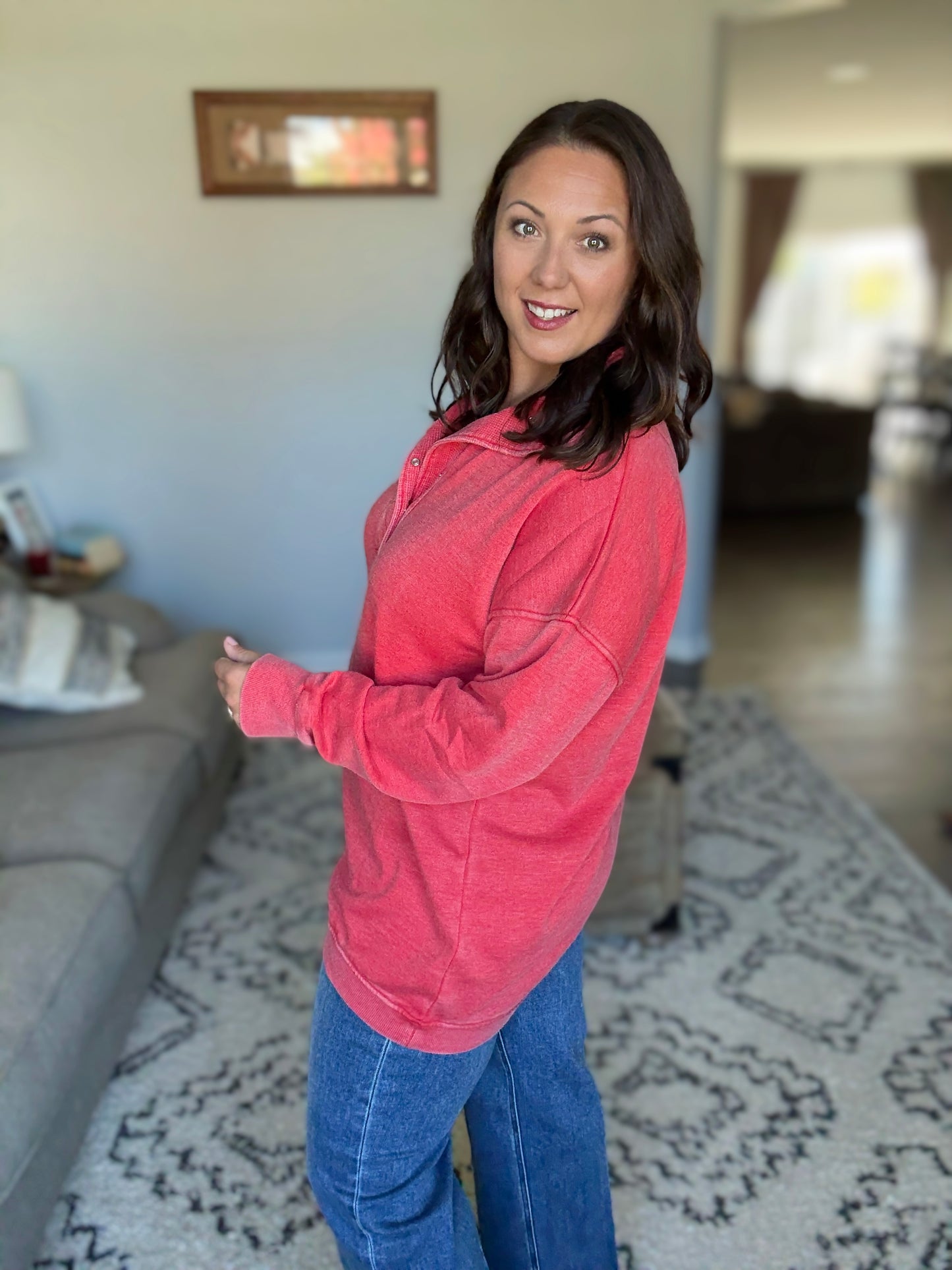 Michelle Mae Jesse Vintage Wash Snap Pullover - Red