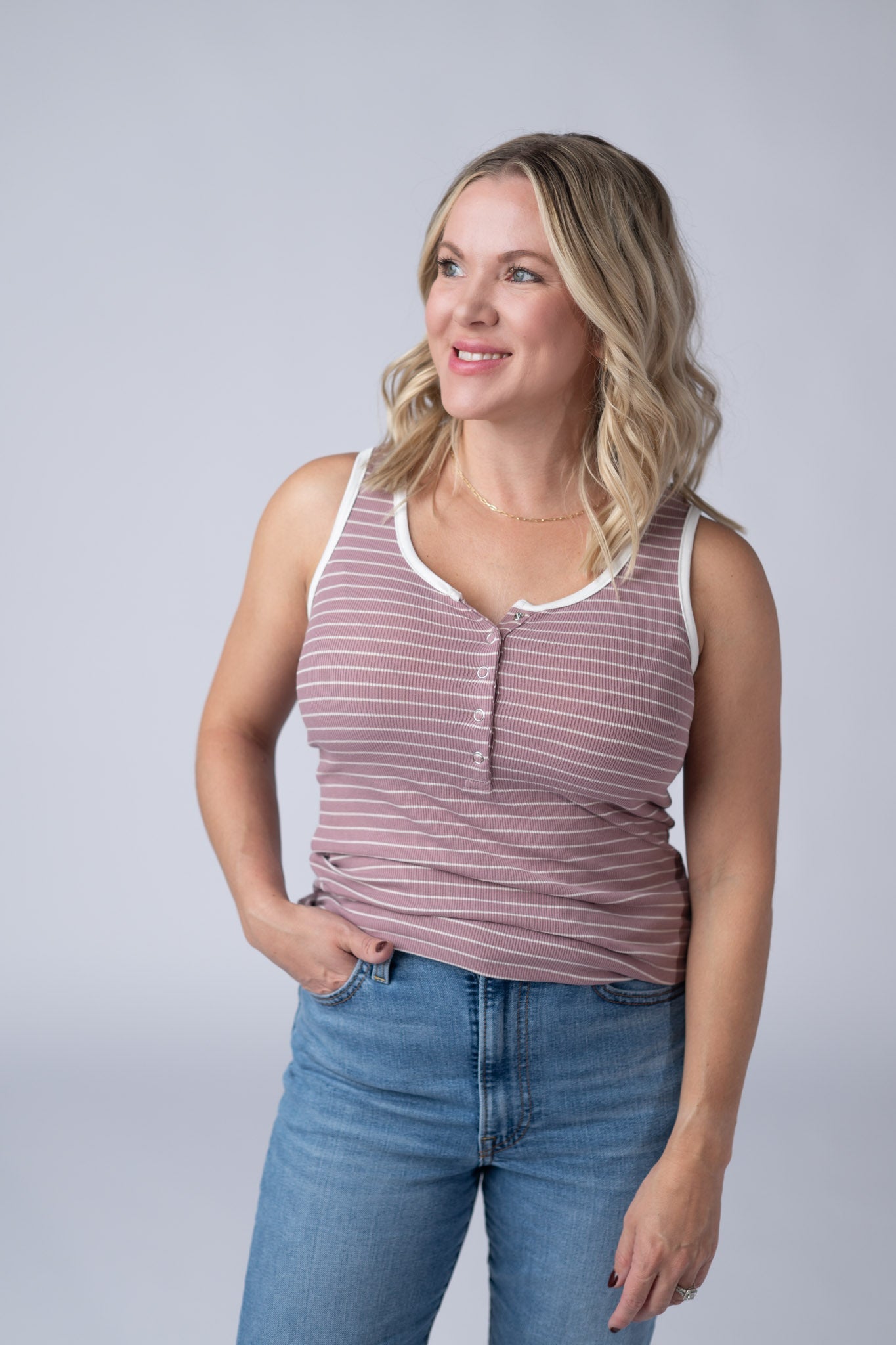 Michelle Mae Shiloh Button Snap Tank - Dusty Rose