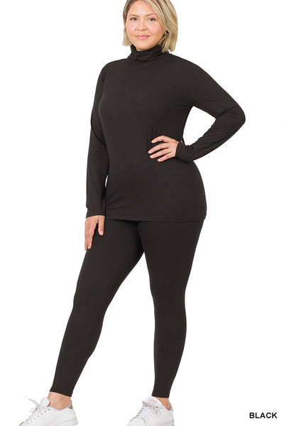 Set Yourself Apart Brushed Mock Neck Top and Leggings Set in Black