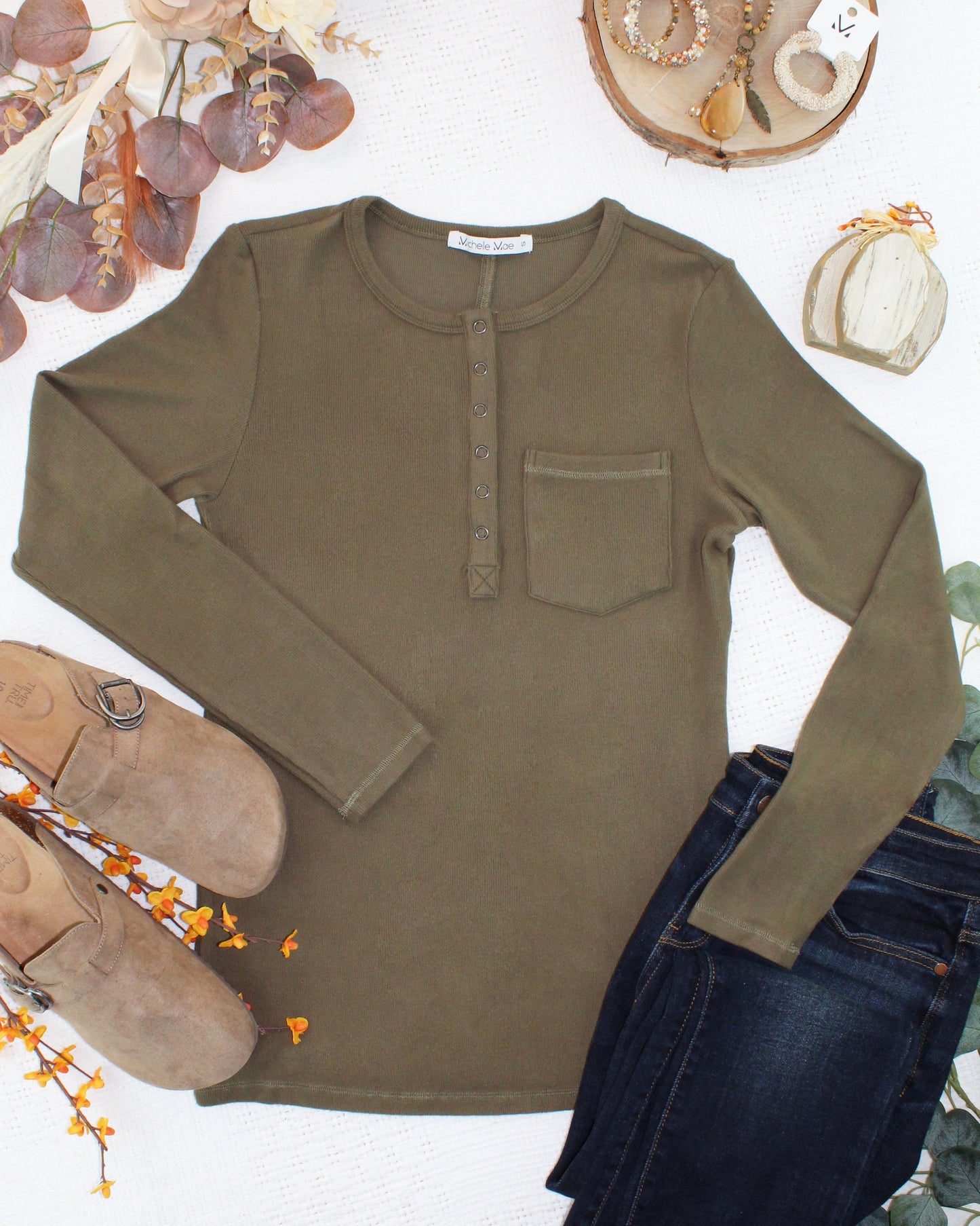 Michelle Mae Georgia Long Sleeve Top - Olive