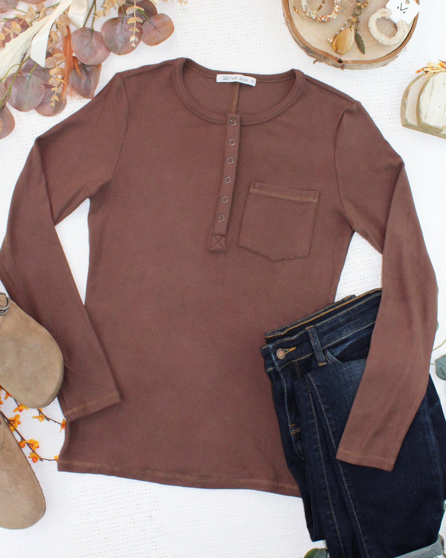 Michelle Mae Georgia Long Sleeve Top - Brown