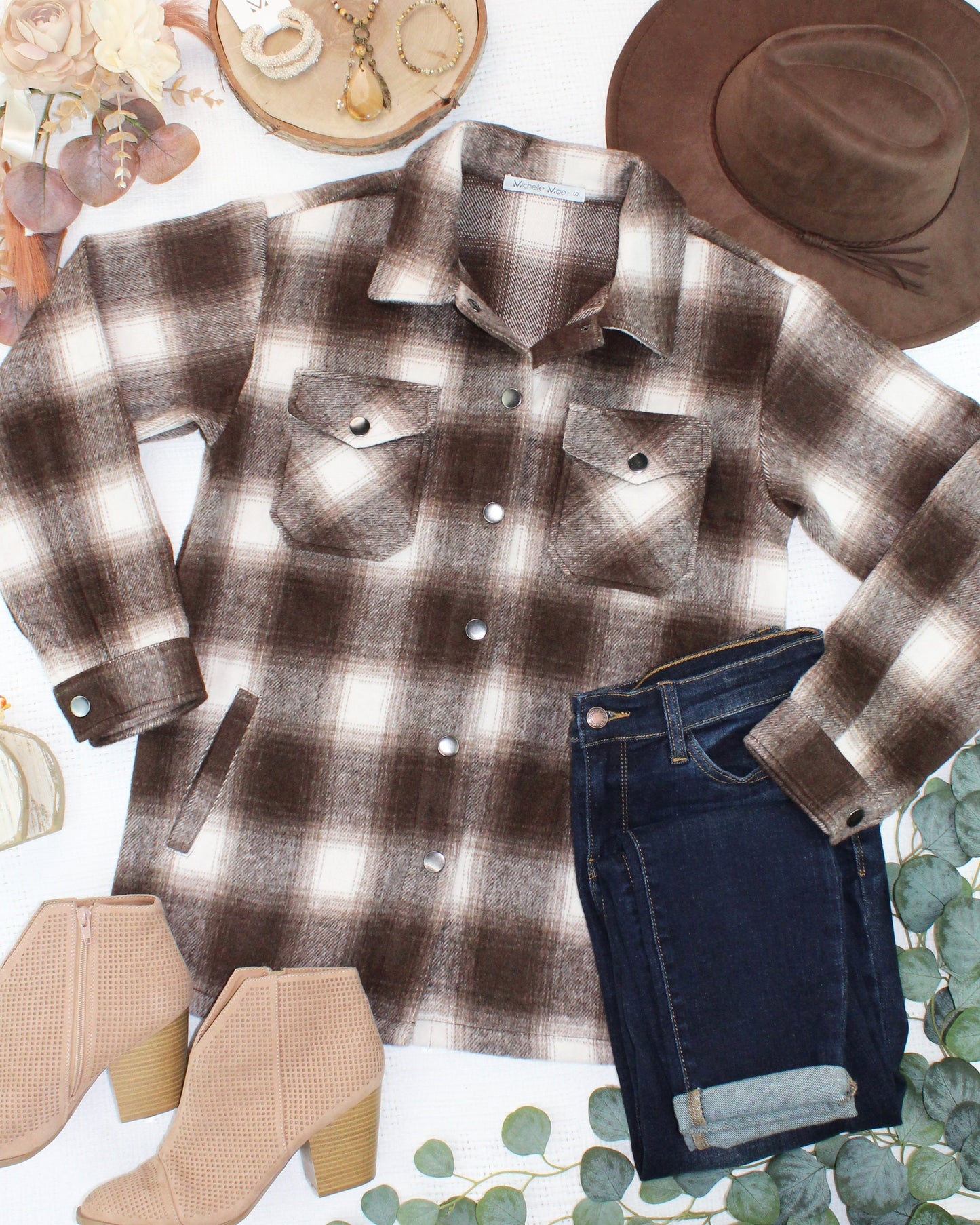 Michelle Mae Norah Shacket - Brown Plaid