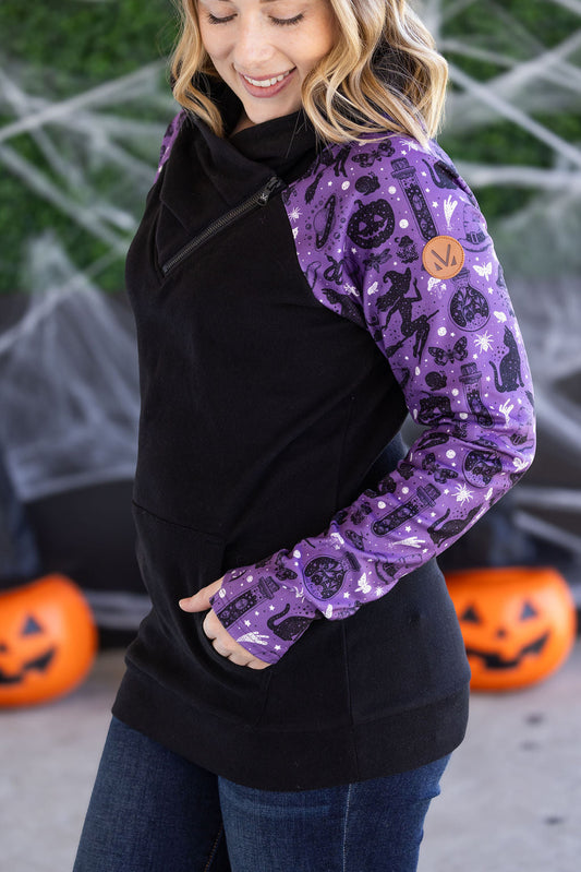 Michelle Mae  Zoey ZipCowl Sweatshirt - I Put A Spell On You and Black