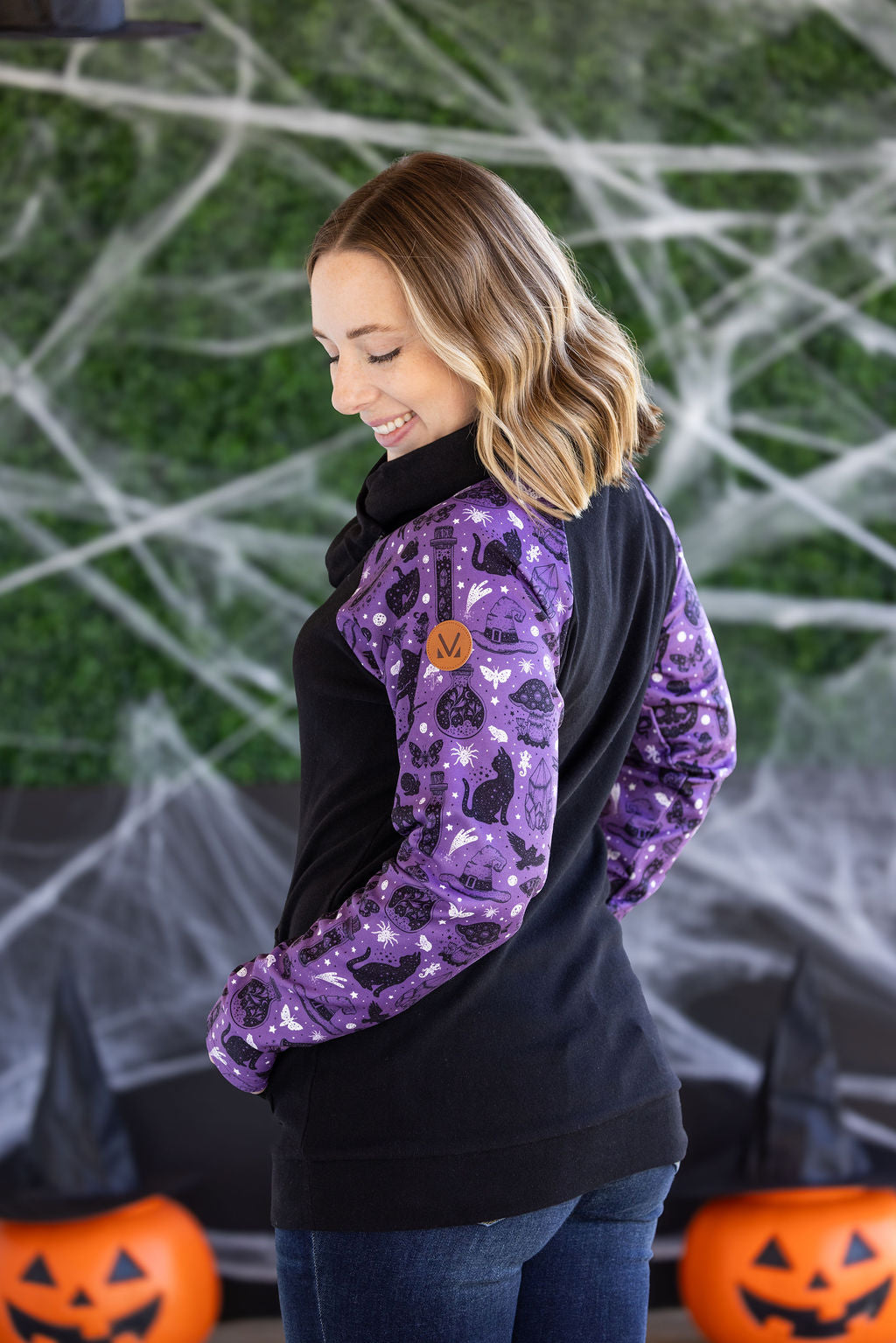 Michelle Mae  Zoey ZipCowl Sweatshirt - I Put A Spell On You and Black