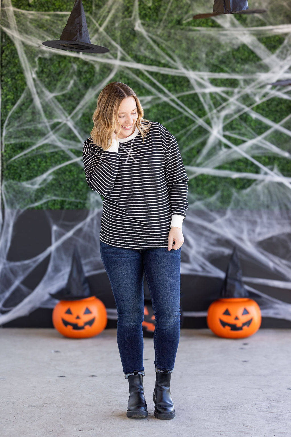 Michelle Mae Lola Striped Thermal Top - Black