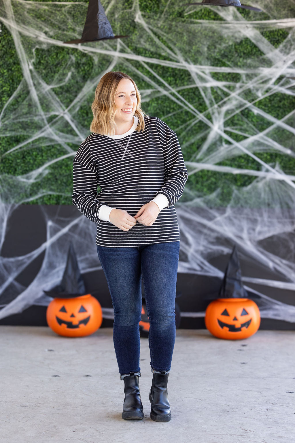 Michelle Mae Lola Striped Thermal Top - Black