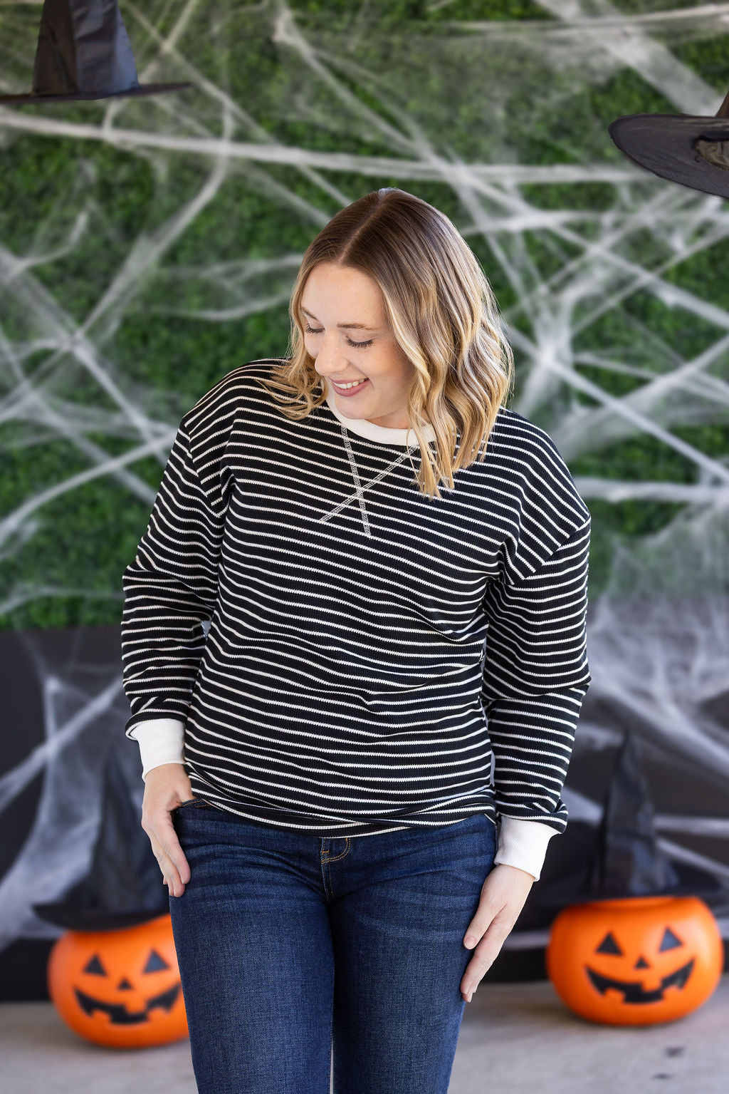 Michelle Mae Lola Striped Thermal Top - Black