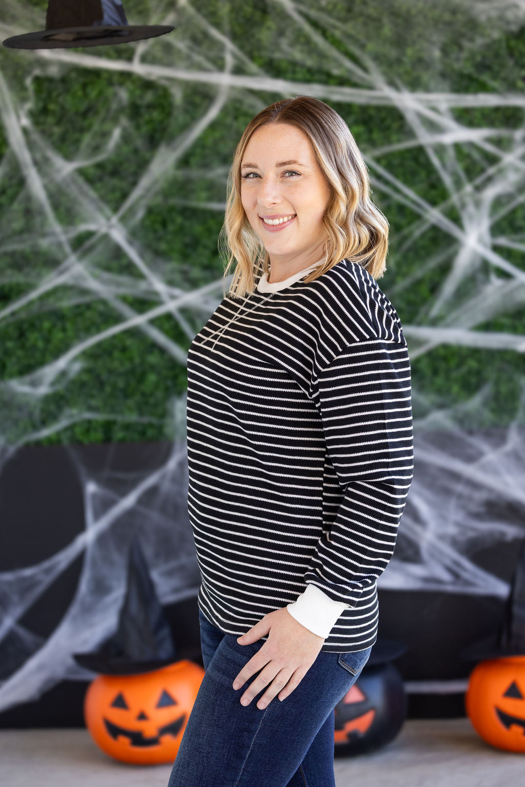 Michelle Mae Lola Striped Thermal Top - Black