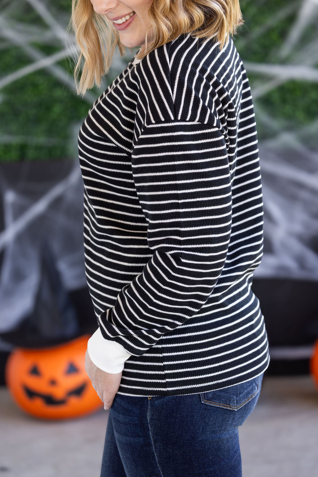Michelle Mae Lola Striped Thermal Top - Black