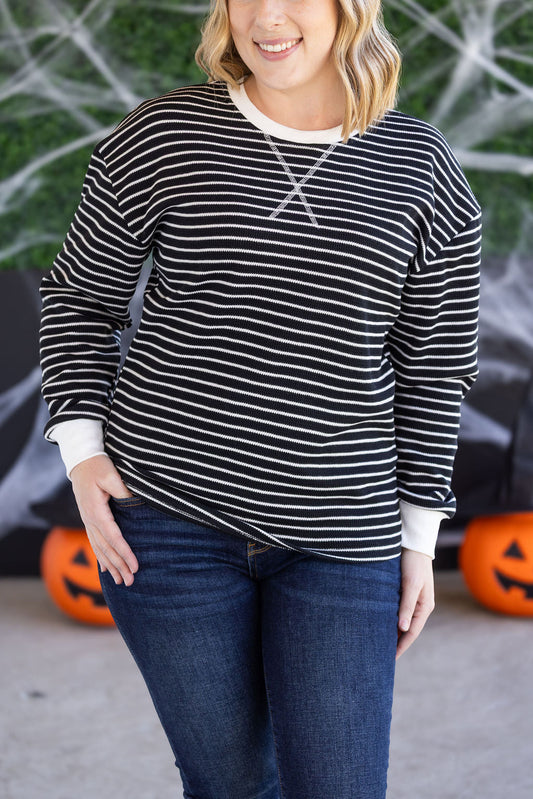 Michelle Mae Lola Striped Thermal Top - Black