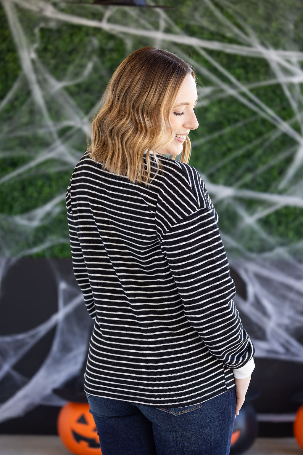 Michelle Mae Lola Striped Thermal Top - Black