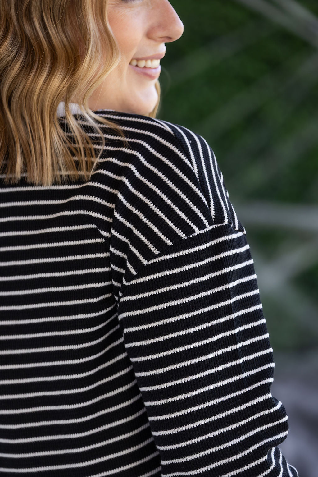 Michelle Mae Lola Striped Thermal Top - Black