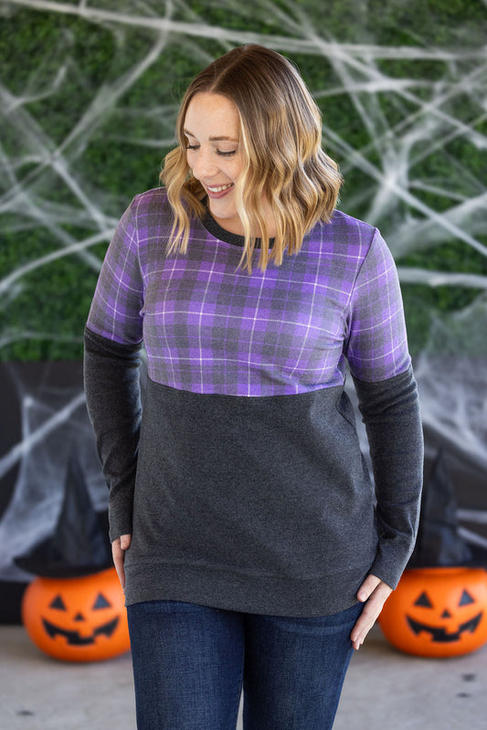 Michelle Mae Natalie Pullover - Purple Plaid and Charcoal