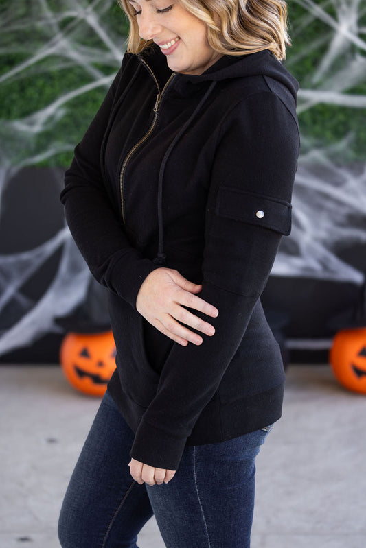 Pixie Pocket Halfzip Hoodie - Black