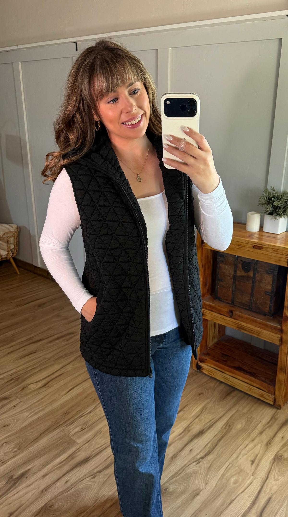 Michelle Mae Heather Geometric Hooded Vest - Black