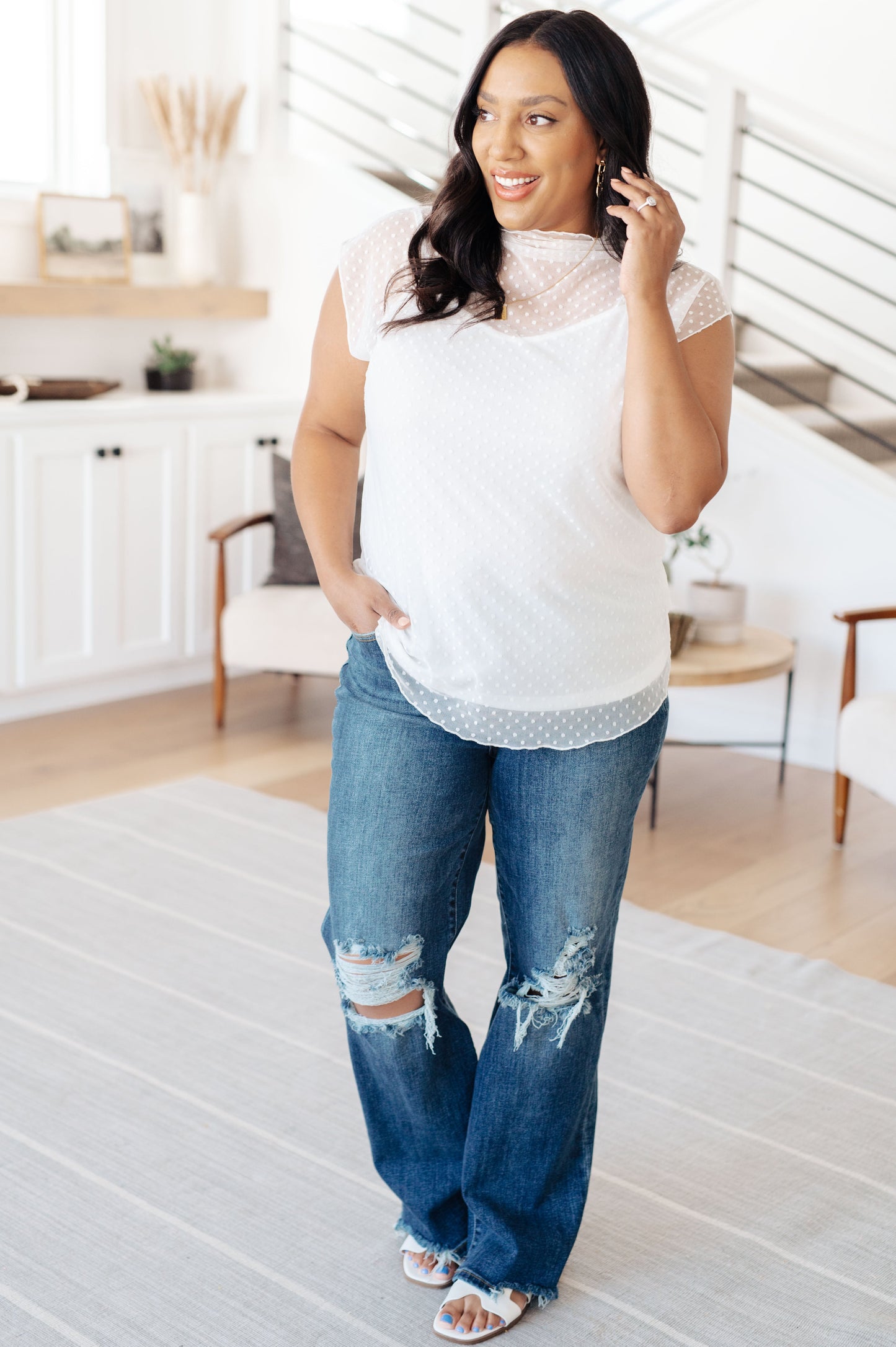 Here And Now Mock Neck Layering Top in Cream