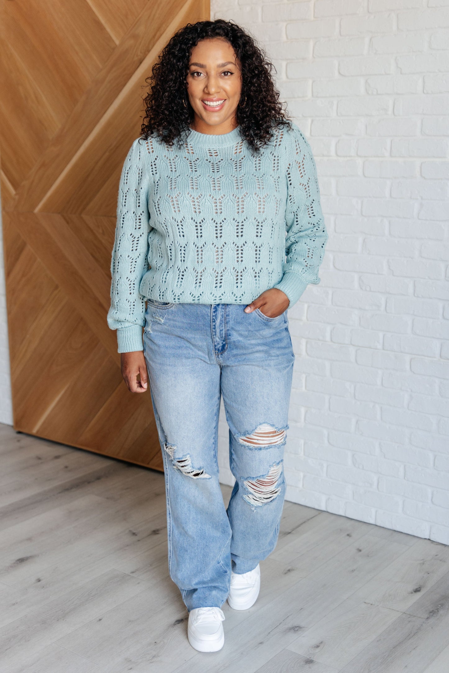 Hole In One Sheer Pointelle Knit Sweater