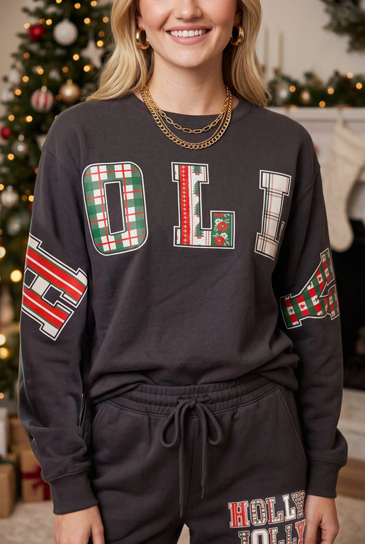 PREORDER Holly Jolly Patch Charcoal Sweatshirt