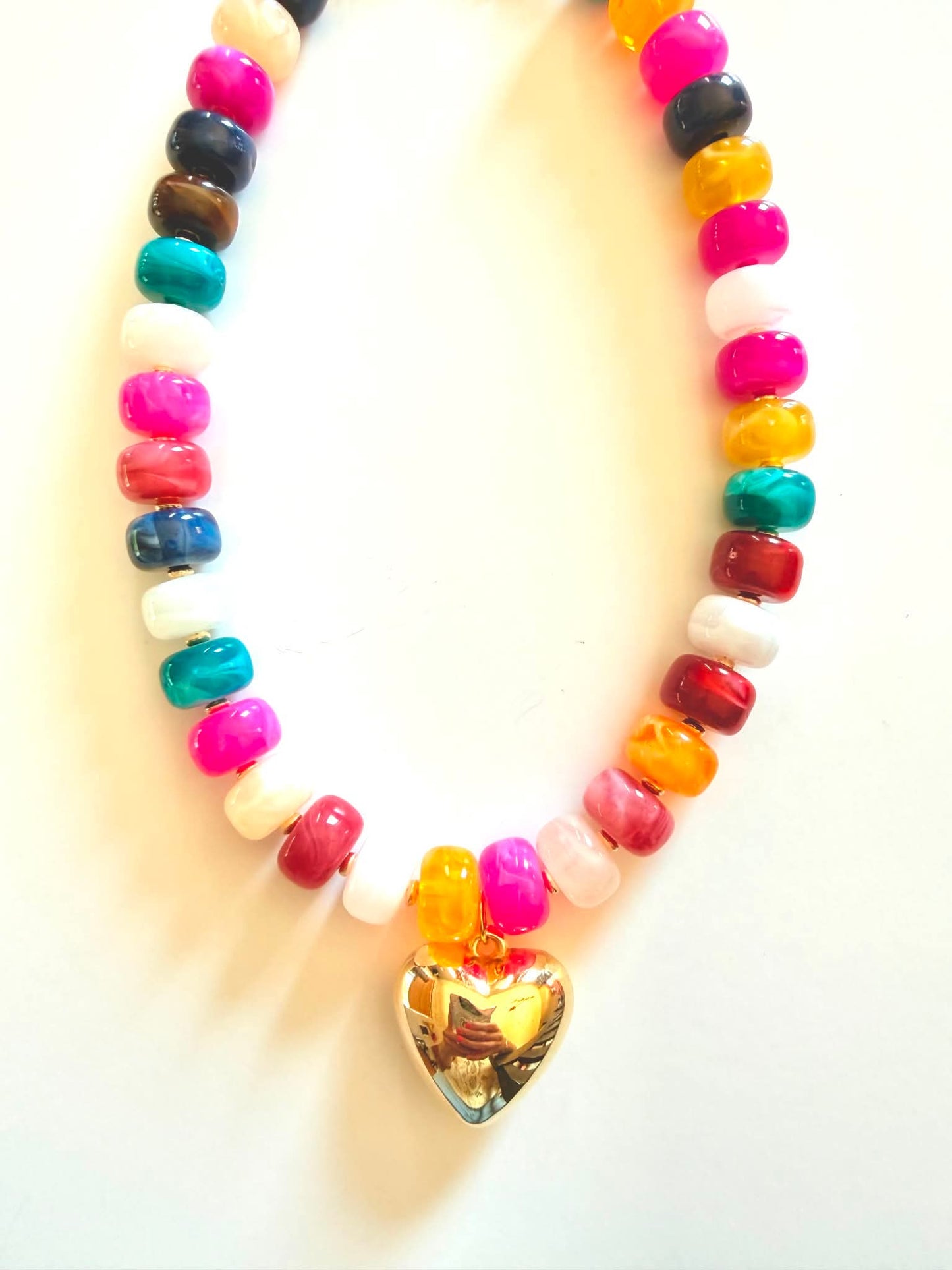 Preorder: Colorful Heart Charm Beaded Necklace