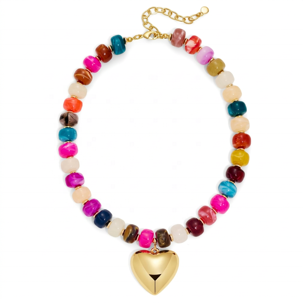 Preorder: Colorful Heart Charm Beaded Necklace