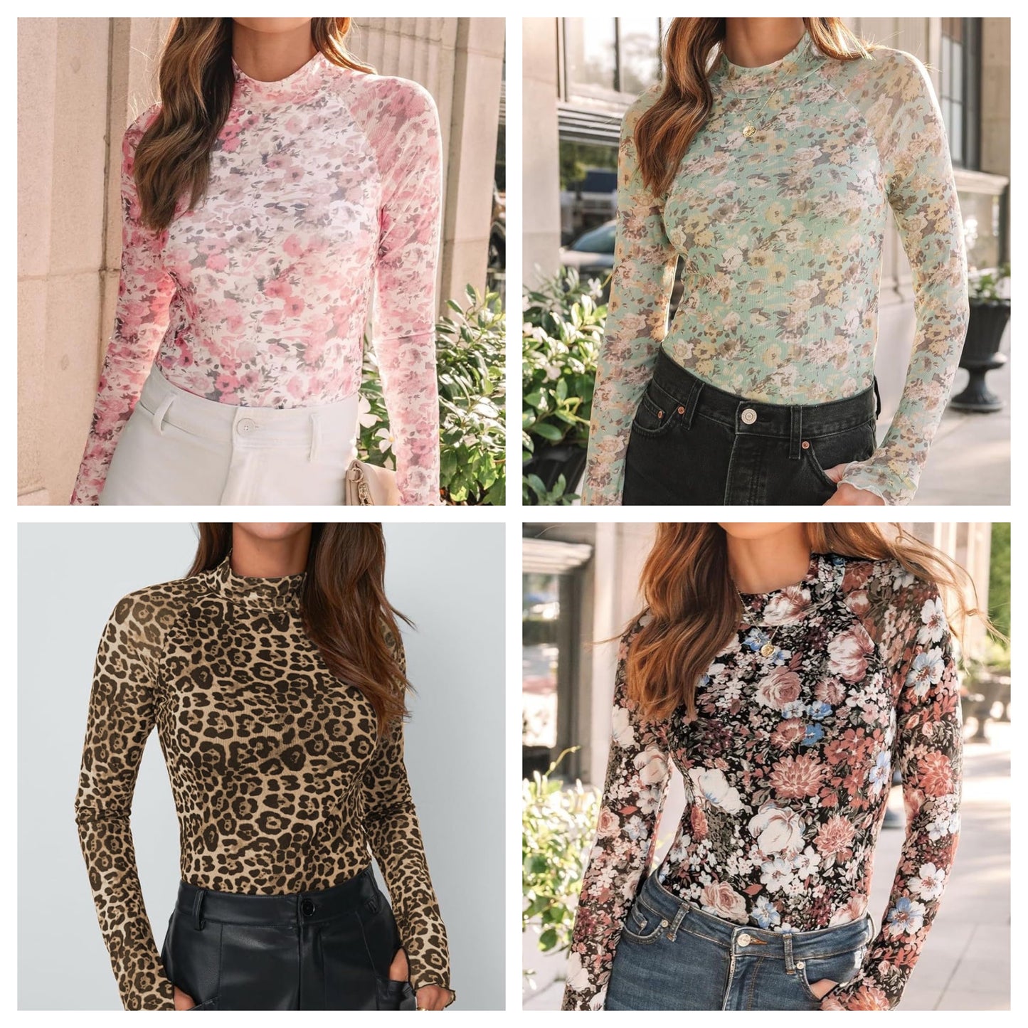 Preorder: Lovelet Mock Neck Mesh Top in 4 Print Options