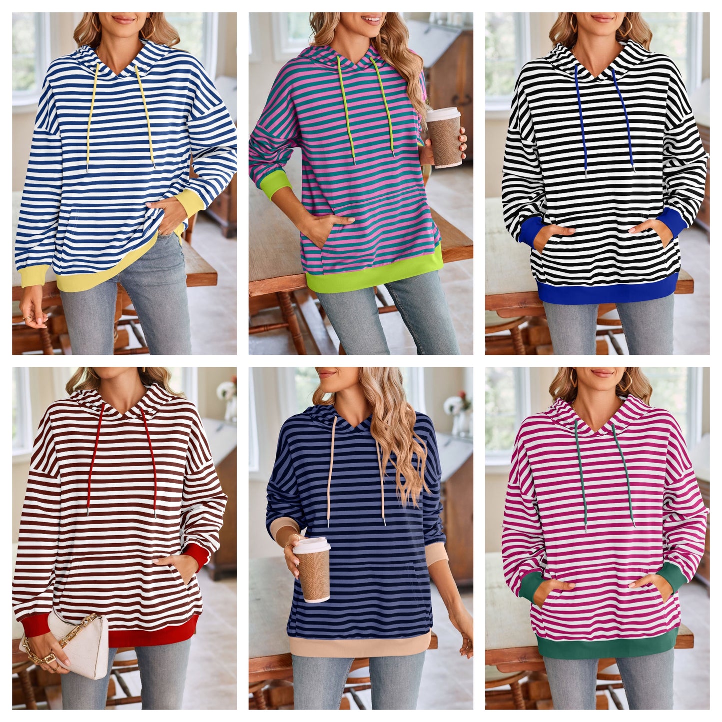 Preorder: Lovelet Contrast Striped Oversized Hoodie in 6 Options