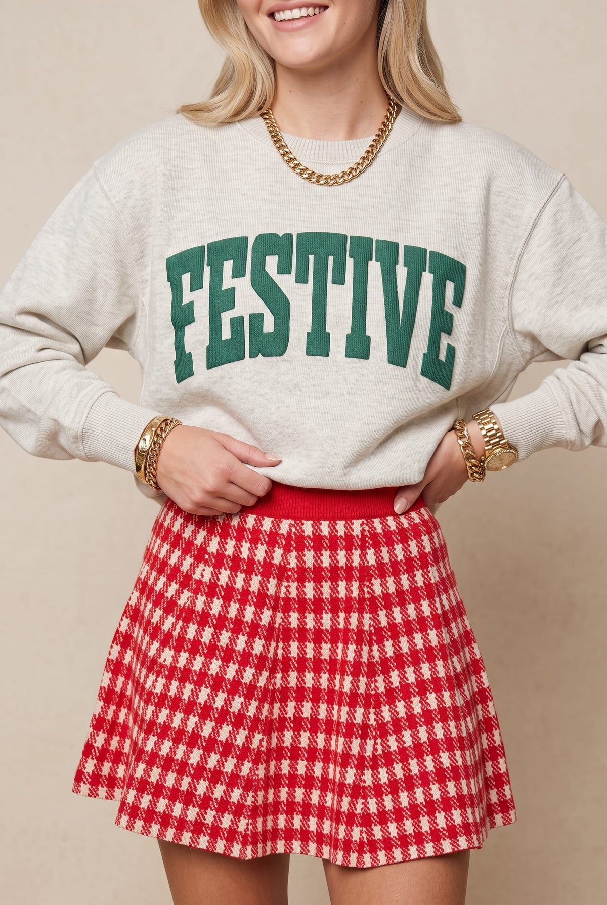 PREORDER  Festive Oatmeal Knit Sweatshirt
