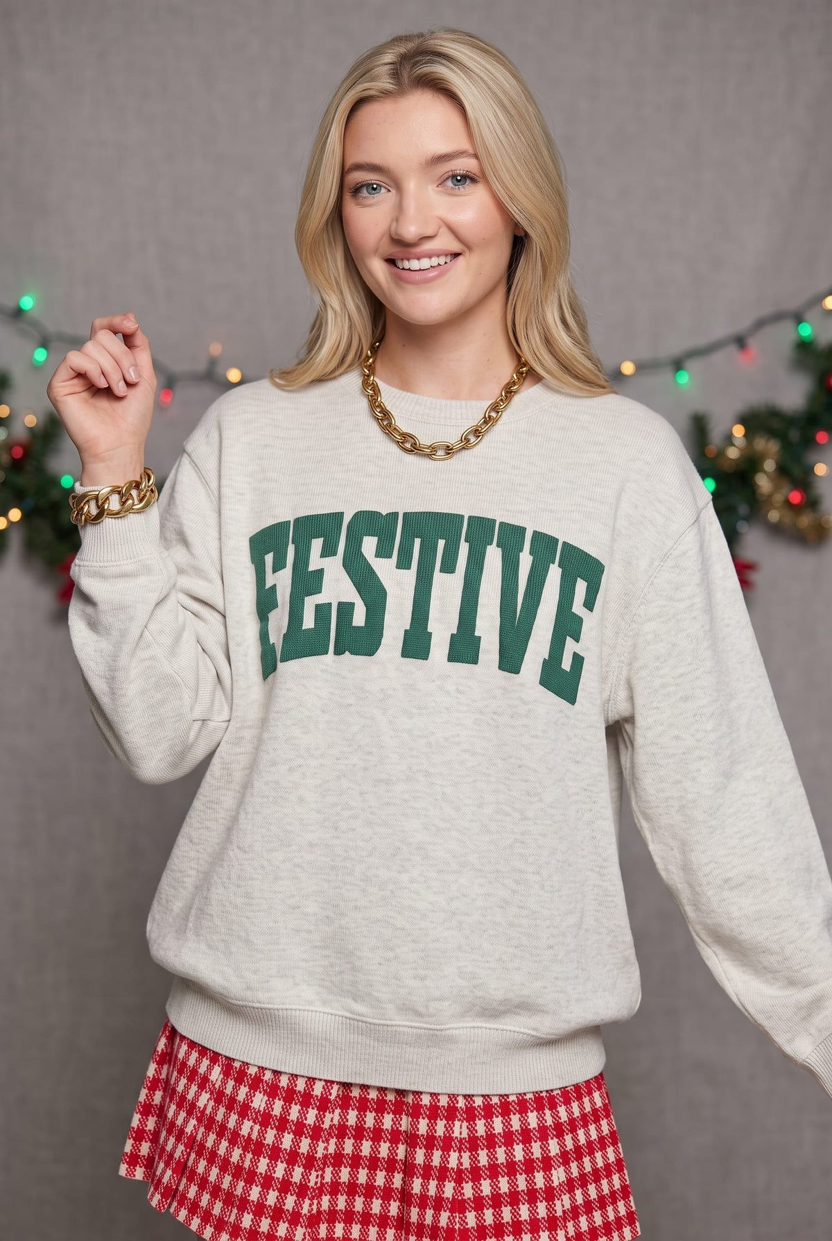 PREORDER  Festive Oatmeal Knit Sweatshirt