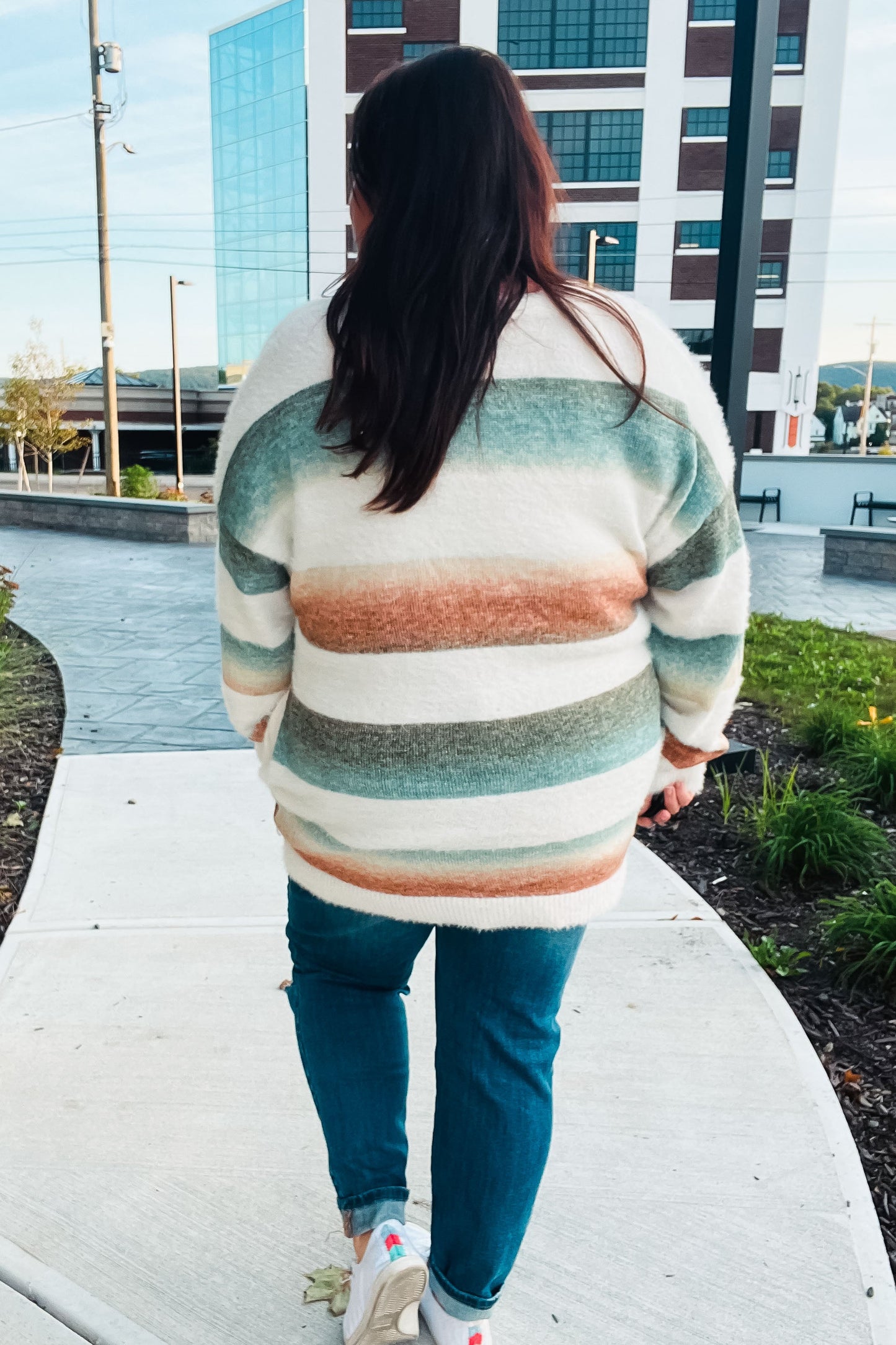 Ombre Feelings Ivory Striped Button Down Fuzzy Knit Cardigan