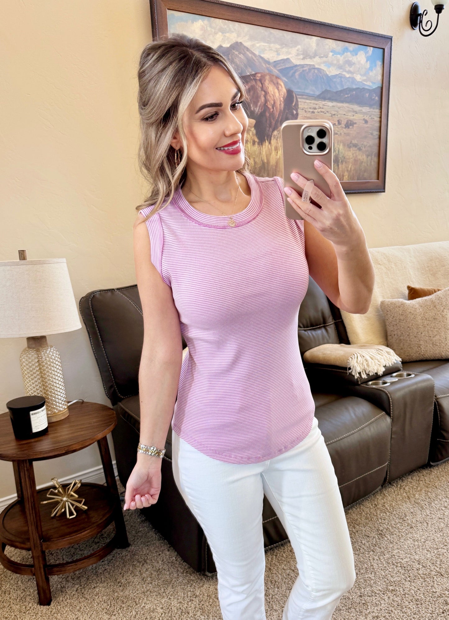 Michelle Mae Morgan Micro Striped Tank - Orchid