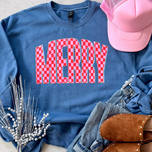 PREORDER: Checkerboard Merry Sweatshirt or Tee