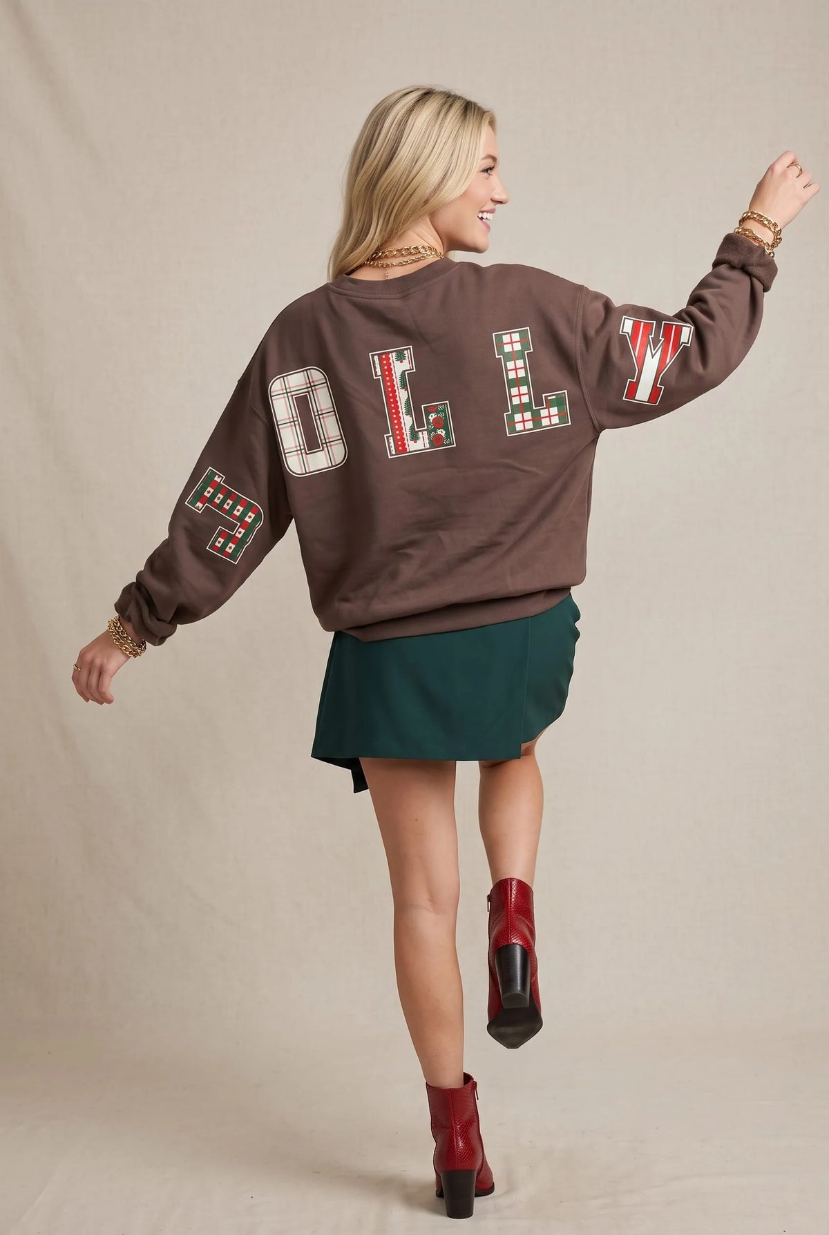 PREORDER Holly Jolly Patch Mocha Crop Sweatshirt