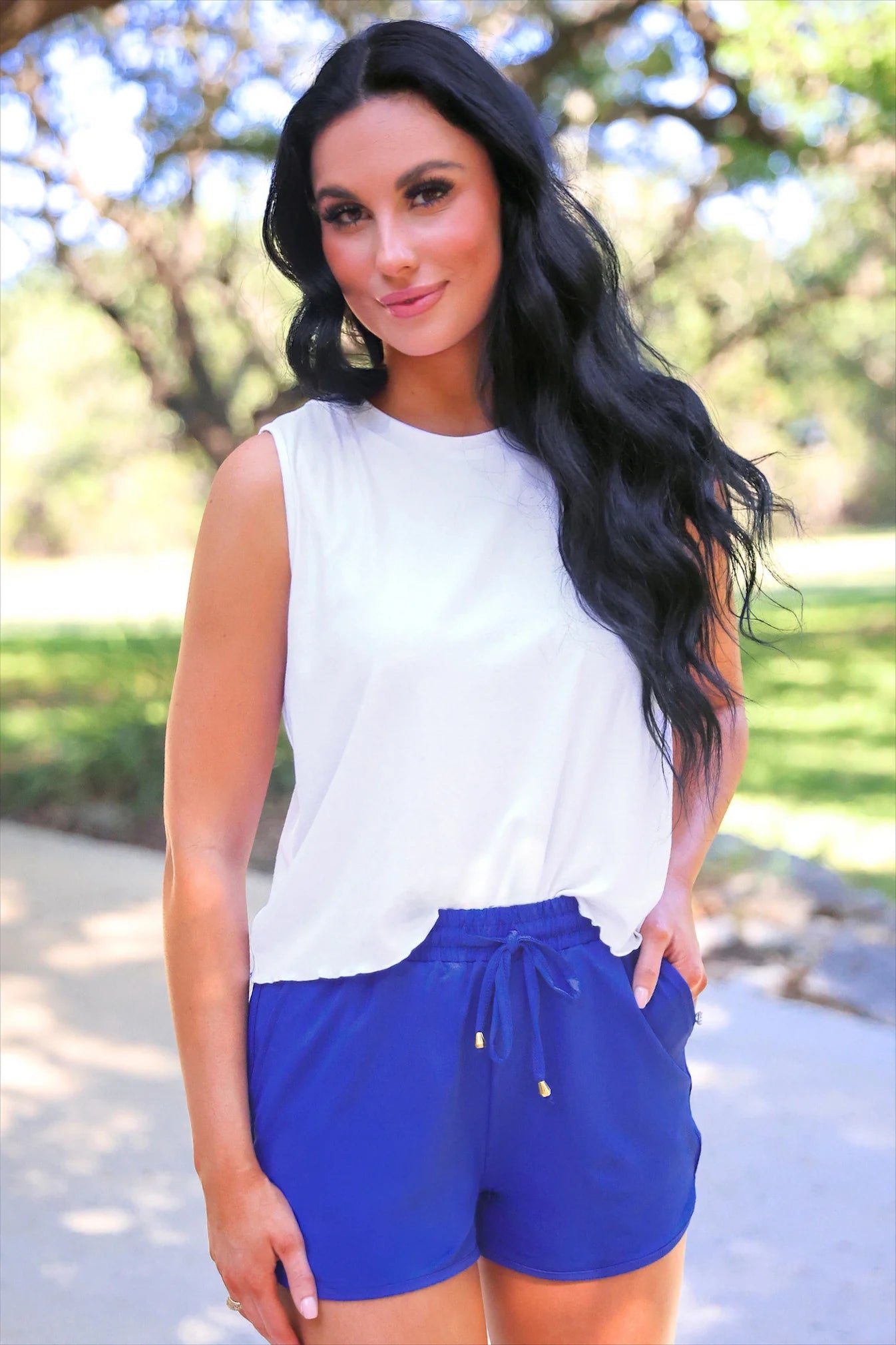PREORDER: Jess Lea Solid Blue Drawstring Everyday Shorts